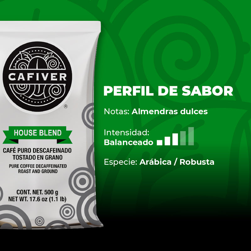 Cafiver House Blend Descafeínado Grano (500 g.)